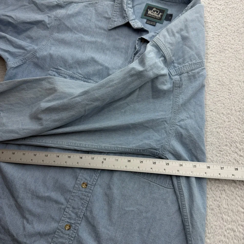 Woolrich Mens Blue Cotton Chamois Long Sleeve Button‎ Down Shirt L Made in USA